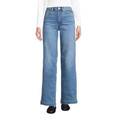 Elevate your denim collection with the Lands' End Women's Petite Recover High Rise Wide Leg Jeans in Beau Blue. These jeans redefine comfort and style with their high-rise design and wide-leg silhouette that flares gently from the hip down, perfect for pairing with your favorite boots or platforms. 

- Size: 16 Petite
- Color: Beau Blue
- Material: Denim with a touch of stretch
- Gender: Female
- Age Group: Adult
- Fit: High-rise, fitted at the waist and hips, wide through the leg

Crafted using Indigo Dye Techniques, High Rise Wide Leg Jeans, Perfect Jeans, Plus Size Shorts, Look Your Best, Bottom Clothes, Bottoms Pants, Plus Size Tops, Lands End