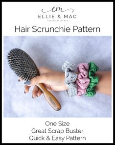 a woman's hand holding a brush and comb with the words hair scrunchie pattern on it