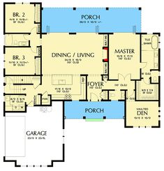 the first floor plan for this house shows the living area and dining room, as well as