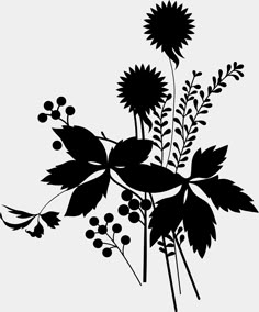 black and white drawing of flowers on a gray background