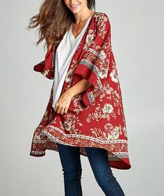 Red & White Floral Kimono White Kimono Outfit, Cute Kimonos, Kimono Outfit, White Kimono, Floral Kimono, Girly Things, Stylish Outfits, Red White, Kimono Top