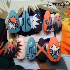 Deku Nails Art, My Hero Academia Nails, Academia Nails, Bakugo X Deku, Anime Nail, Band Nails