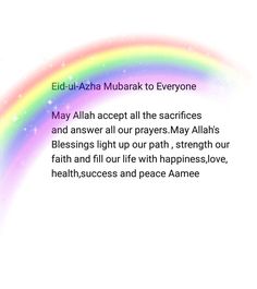 a rainbow with the words eidi - u - aha mubarak to everyone