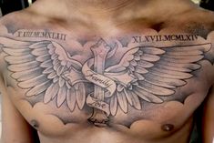 a man with a tattoo on his chest has an eagle and the words i love you