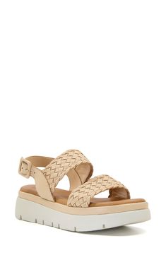 Woven leather straps create a boho aesthetic on a stylish slingback sandal lofted by a chunky platform sole. 1 1/2" heel Leather upper/unlined/synthetic sole Made in Turkey Beige Leather Slingback Sandals For Vacation, Beige Slingback Platform Sandals, Beige Platform Slingback Sandals, Beige Leather Sandals With Woven Sole, Leather Platform Slingback Sandals For Vacation, Leather Platform Slingback Sandals For Beach, Beige Slingback Sandals With Leather Footbed, Beige Open Toe Slingback Sandals With Woven Sole, Woven Leather Slingback Sandals