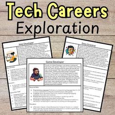 three posters with the words tech career and an image of a man