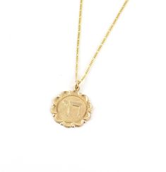 "Gold filled medallion Chai pendant on a gold filled chain - fancy scalloped design on gold filled chain - Chai means life or living in Hebrew - choose 16, 18\" or 20\" chain in options - see photo for chain choices - Pendant measures 21mm diameter" Gold Medallion Necklace For Good Luck, Gold Medallion Charm Necklace For Good Luck, 14k Gold-filled Yellow Gold Medallion Charm Necklace, Yellow Gold Medallion Charm Necklaces, Gold Round Charm Necklaces For Good Luck, Gold Chain Medallion Necklace As Gift, Gold Chain Medallion Necklace, Gift Medallion Necklace With Gold Chain, Gift Round Medallion Necklace With Gold Chain