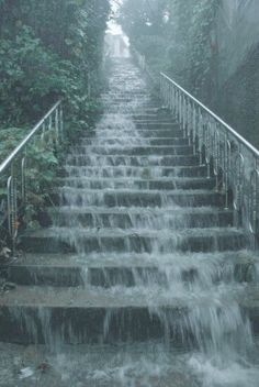 a set of stairs with water running down them