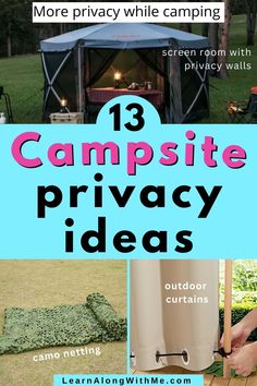 Do you want your campsite to feel a little more private? Don't want the person next to you seeing you the whole camping trip?
These campsite privacy ideas will help.
There are several portable privacy options to help make your campsite feel a bit more secluded and less like a fishbowl.

Check them out today and make your next camping trip more relaxing and secluded.

#camping  #campingprivacy   #campsiteprivacyideas  #campsiteprivacy  #campingideas Camping Trip Ideas, Campsite Decorating, Privacy Ideas, Rv Campsite, Tent Camping Hacks, Camping Must Haves, Camping Hacks Diy