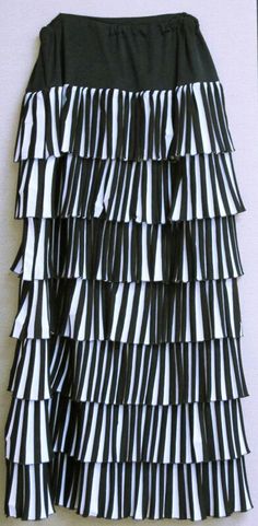 Pleated Ruffle Skirt. I am teaching this class at Bernina Connection in September. The skirt is made of black and white stripe knit fabric. Designing Tips, Apostolic Clothing, Dress Down Day, Church Clothes, Mid Calf Skirt