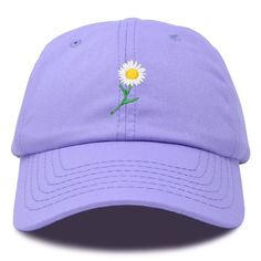 A daisy is a sacred symbol of new beginnings, innocence and delight. Often an inspiration directing to values of beauty, color and sensitivity, this flower sends a message of positivity. A perfect gift for those whose personality brings sunshine to life and the world around them. Express yourselves with our 100% cotton cap in a great style that lasts over time. With our soft padded sweat band, this hat fits very well without aggravating the skin. Features Adjustable Size Buckle Strap, Soft inner Summer Purple Baseball Cap, Flower-shaped Spring Hat For Gifts, Spring Purple Snapback Baseball Cap, Purple Snapback Baseball Cap For Spring, Purple Hat As A Spring Gift, Purple Hat For Spring As A Gift, Purple Hat For Spring Gift, Spring Purple Baseball Cap, Purple Baseball Cap For Spring