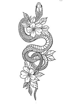 a snake and flowers tattoo design