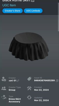 the black ruffle skirt is displayed on an iphone screen, with other items below it