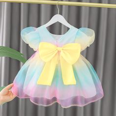 Puff Sleeve Girl Princess Dress - Momorii Baby Ballet, Rainbow Bow, Girls Casual Dresses, Girl Rainbow, Princess Dresses, Girl Princess Dress, Bow Dress, Overlay Dress