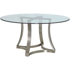 a glass table with metal legs and a round glass top on an isolated white background