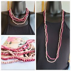 Set of two attractive and trendy looking necklaces. Wear them together or separately - wrapped around once or twice. Create the stunning look you desire. Length is 34 to 35" Sweater Necklace, Long Necklaces, Versatile Jewelry, Beaded Necklaces, Chain Styles, Beautiful Bracelet, Stone Beads, Vintage Pink, Long Necklace