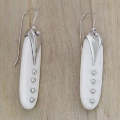 Handcrafted Carved Bone and Sterling Silver Drop Earrings - Peapods | NOVICA Bone Crafts Earrings, Primitive Jewelry, Carved Jewelry, Large Pearl Earrings, Antler Jewelry, Bone Crafts, Cow Bones, Bone Earrings, Sterling Silver Drop Earrings