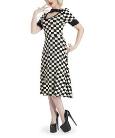 Love this Voodoo Vixen Black & White Checkerboard Scoop Neck Dress - Women by Voodoo Vixen on #zulily! #zulilyfinds Empire Outfit, Punk Dress, Black Halloween Dress, Flair Dress, Checkered Dress