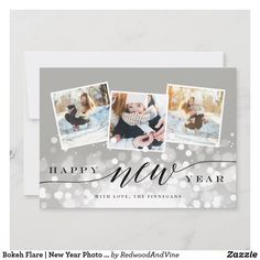 a new year card with three photos on it