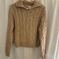 New With Tags. Size Medium Cozy Fit Knit Tops For Fall, Casual Knit Cropped Sweater For Fall, Casual Cropped Knit Sweater For Fall, Beige Knit Top For Fall, Knit Quarter Zip, Quarter Zip Sweater, Zip Sweater, Colorful Sweaters, Cable Knit