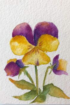 watercolor painting of yellow and purple flowers