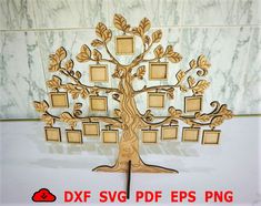 a wooden family tree with pictures on it