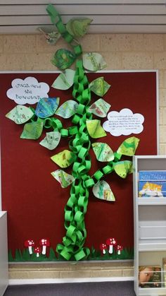 a bulletin board decorated with paper trees