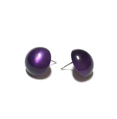 "Dark purple stud earrings in a great disc shape style & a subtle moonglow finish. These are known as the Retro Button Stud style & come in other colors as well. Each measures just over 1/2\" or 16mm in diameter. All earrings are made with vintage lucite parts that were made in Rhode Island in the 1960's - early 80's by Best Plastics. We hand-set them with surgical steel earring posts and they have sturdy surgical steel/acrylic backings on them as well. Light-weight & fun to wear. Se Affordable Purple Retro Earrings, Cheap Retro Purple Earrings, Cheap Purple Retro Earrings, Button Studs, Surgical Steel Earrings, Stud Style, Eggplant Purple, Moon Glow, Earring Posts