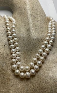 Vintage Hand Knotted Cream Pearl Double 17 in Necklace Classic White Handmade Necklace, Classic Handmade White Necklace, Classic Handmade White Necklaces, Pearl Cream, Freshwater Pearl Necklace, Freshwater Pearl Necklaces, Fresh Water, Freshwater Pearls, Hand Knotted