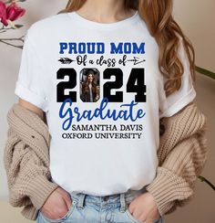 Proud Mom Of 2024 Graduate Shirt, Custom Photo Graduation Shirt, Proud Graduate 2024 Shirts, Proud Senior Shirt, Custom Grad Mom Shirt -Our shirts are made to order specially for YOU.Please check our color and size charts before you place your order. If you have any questions please send us a message to clarify sizing or colors. - Please contact us via message box if you like to add or change anything on the design that's shown on the pictures to make sure if your request can be done or not. If Graduation Shirts For Family, 2024 Graduate, Senior Shirts, Graduation Shirt, Types Of T Shirts, Graduation Shirts, Proud Mom, Message Box, High Quality T Shirts