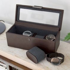 For the keen watch collector. Keep your watch collection organised and safe with one of our watch boxes. It features a clear glass lid, to keep your watches safe and visible, and a quality velvet lining with soft watch pads, to ensure your watches stay scratch and dust free. Wipe Clean  Constructed of our Stunning Vegan Leather PU and soft velvet! Watch Safes, Tv Gift, Watch Boxes, First Fathers Day Gifts, Funny Gifts For Him, Funny Fathers Day Gifts, Gift For Father, Personalised Gifts For Him, Gifts For New Mums