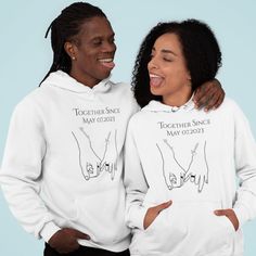 Make your Valentine's Day extra special this year with our custom name matching set! Perfect for couples, this personalized and stylish gift includes two matching shirts, hoodies, or sweatshirts. Show off your love for each other with unique and funny matching shirts, or express your relationship with a cute couple hoodie. No matter what your style is, you can find the perfect matching set here. Shop our wide selection of matching sets today and make your Valentine's Day one to remember! Customizable White Hoodie For Gift, Personalized White Cotton Hoodie, Customizable White Hoodie As Gift, Personalized White Casual Hoodie, White Letter Print Hoodie For Gift, Funny Matching Shirts, Couple Outfits Matching, Name Matching, Funny Matching