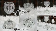 there are many different pictures of glass vases with diamonds on them and the words glam decor