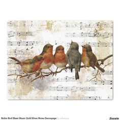 Robin Birds, European Robin, Decoupage Decor, Bird Watercolor Paintings, Robin Bird, Music Artwork, Decoupage Vintage, Bird Artwork, Bird Pictures