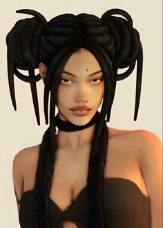 a woman with long black hair and large braids