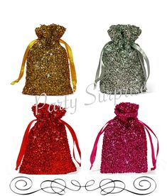 three different colored bags with bows on them