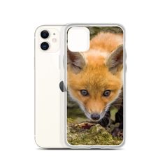 a phone case with an image of a red fox on it's back cover