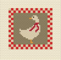 a cross stitch pattern with a chicken on it