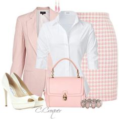 2 Pink Outfits Polyvore, Outfit Polyvore, Pink Office, Retro Mode, Complete Outfits, Work Wardrobe, Business Attire, Work Attire, Business Outfits