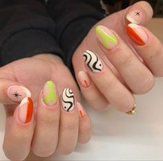 Good Vibes Nail Art, Mix Nails Designs, Eclectic Nail Designs, The Flash Nails, Mixed Nail Designs, Creative Nails Designs, Funky Nail Ideas, Funky Nail Art Designs, Mismatched Nail Art