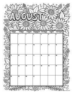 an august calendar with flowers on it