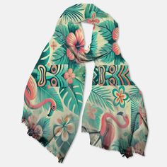 Kate McEnroe New York Tropical Flamingo Tiki Pashmina ScarfScarves & WrapsPMA48.629698 Summer Bohemian Scarves With Floral Print, Bohemian Summer Scarves With Floral Print, Bohemian Floral Print Shawl For Summer, Multicolor Casual Scarves For Vacation, Casual Floral Print Summer Scarves, Casual Multicolor Scarves For Vacation, Trendy Summer Vacation Scarves, Trendy Summer Vacation Scarf, Multicolor Beach Shawl For Spring