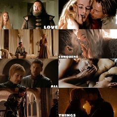 the game of thrones characters are kissing and being kissed by each other in this collage