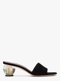 Polished Slide Sandals | Kate Spade New York Globe Shoes, On Top Of The World, Trainer Heels, Black Polish, Sheep Leather, Style And Grace, Top Of The World, Snow Globe, Sandals Black