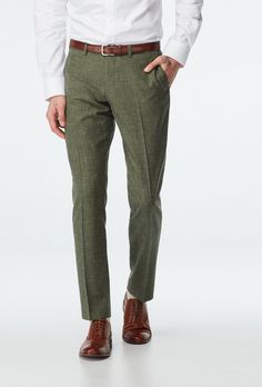 Custom Pants Made For You - Stockport Wool Linen Olive Pants | INDOCHINO Sage Green Mens Pants, Sage Green Dress Pants Men, Mens Green Dress Pants, Olive Suit, Wedding Guest Outfit Men, Olive Green Pants Outfit, Wedding Timeless, Olive Green Weddings, Custom Pants