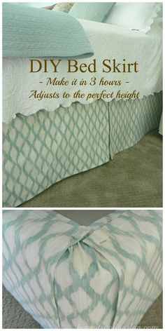 an image of a bed that has been made in three different ways with the words diy bed skirt on it