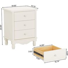 a white dresser with drawers and measurements