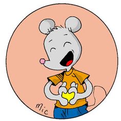 a drawing of a mouse holding something in his hands