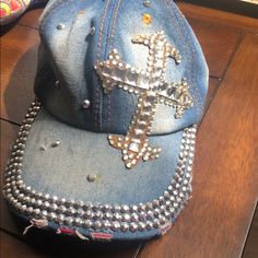 Cross Bling Denim Baseball Cap Silver Casual Snapback Hat, Casual Silver Snapback Hat, Casual Silver Hat, One Size Fits Most, Silver Casual Hat, Casual Silver Hat One Size, Casual Silver Hat, Bling Denim, Denim Baseball Cap, Ball Cap