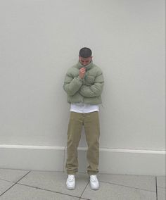 Green Puffer Jacket Outfit Men, Olive Puffer Jacket Outfit, Khaki Men Outfit, Outfit Ideas Men Aesthetic, Green Puffer Jacket Outfit, Men's Outfit By Occasions, Vest Outfits Men, Green Puffer Jacket